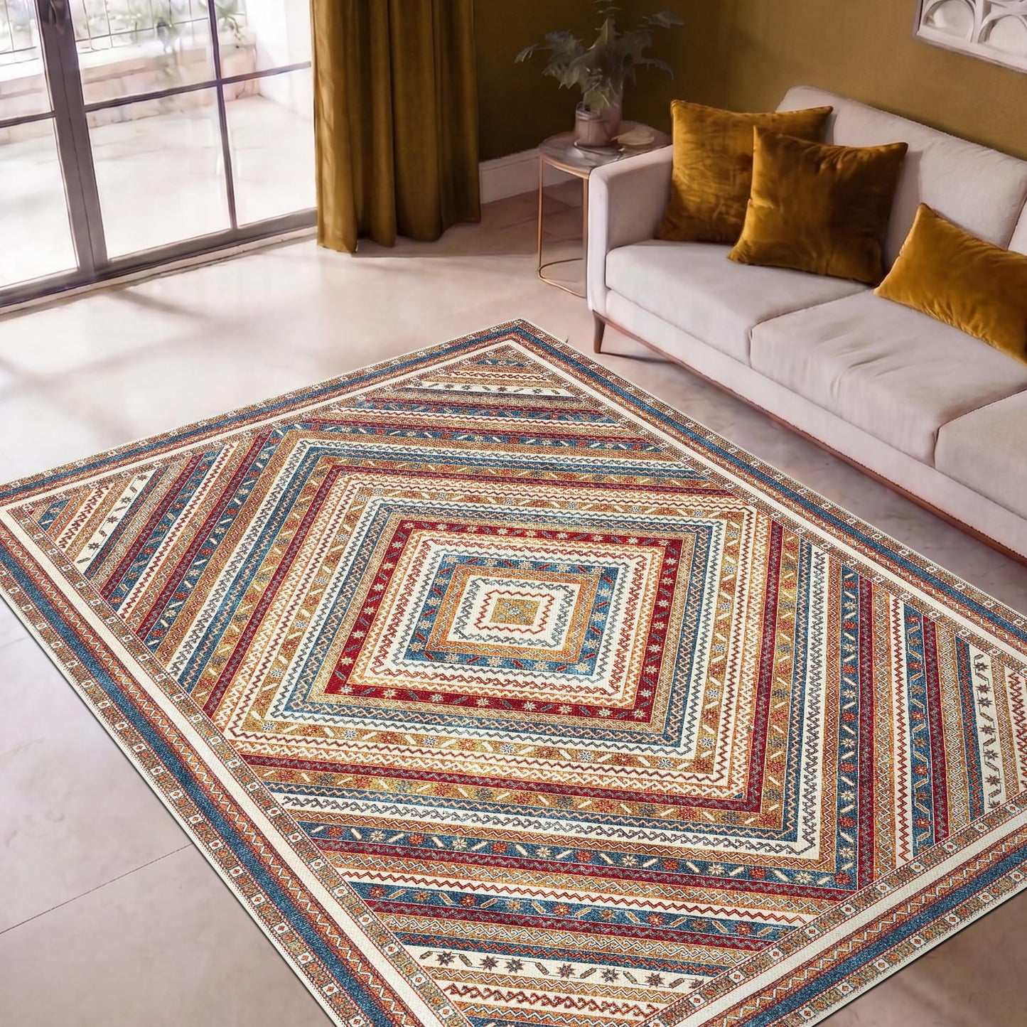 Keen Home Design 48"x72" Rug - Machine Washable Area Rug with Non-Slip Backing, Ideal for Living Room, Dining Room, Bedroom - Vintage, Easy Clean, Durable, Low Pile Rug - (4' x 6')