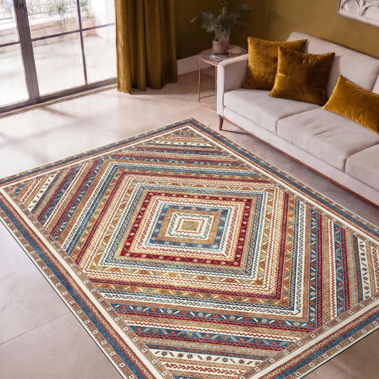 Keen Home Design 5x7 Rug - Machine Washable Area Rug with Non-Slip Backing, Ideal for Living Room, Dining Room, Bedroom - Vintage, Easy Clean, Durable, Low Pile Rug - (5' x 7')