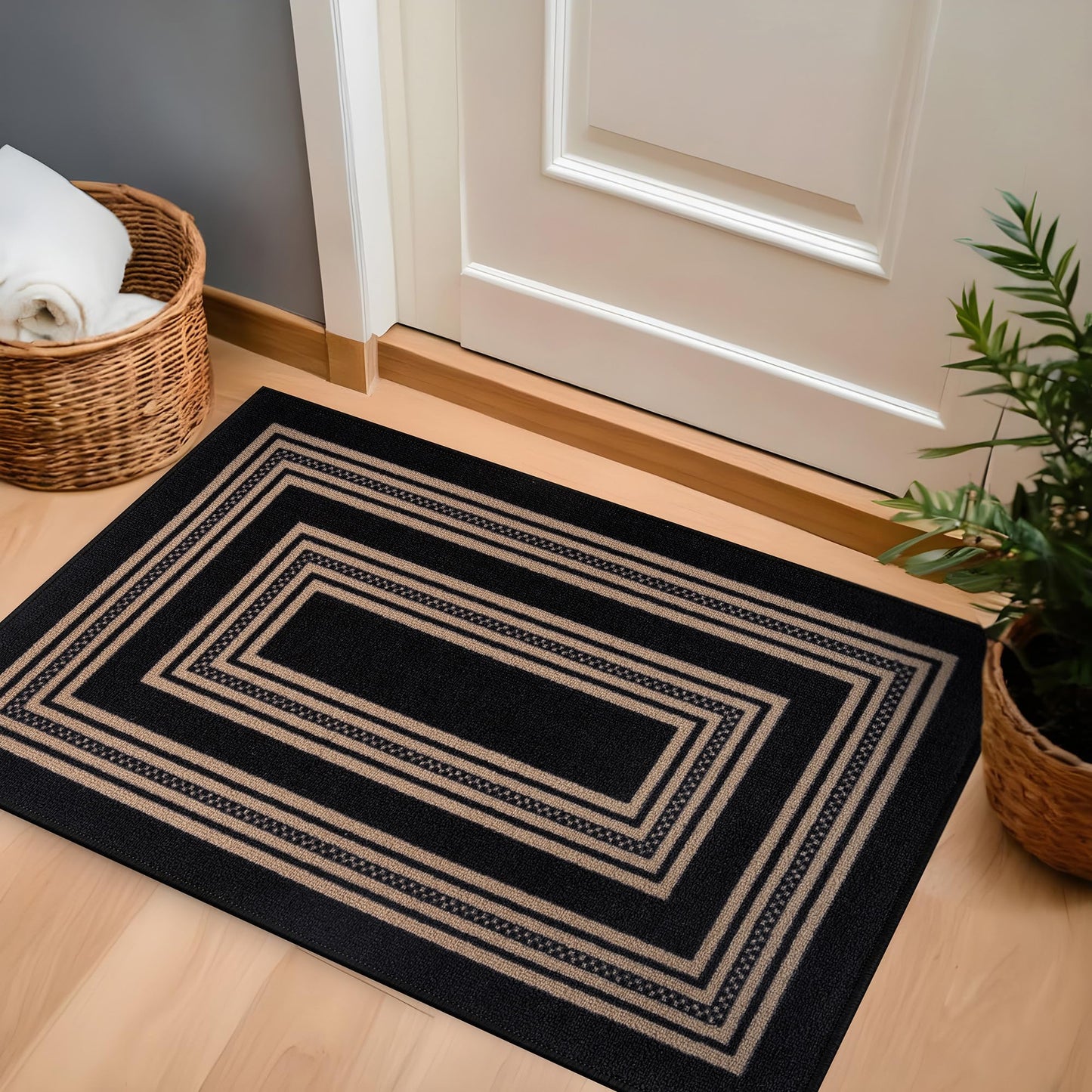 Rugshop Ornate Framed Border Power Loomed Indoor Runner Rug, Dramatic Onyx Decorative Frame Design, Non-Slip Backing, Living Room Dining Room Home Office, Easy-Care Spot Clean, 2' x 4' Black