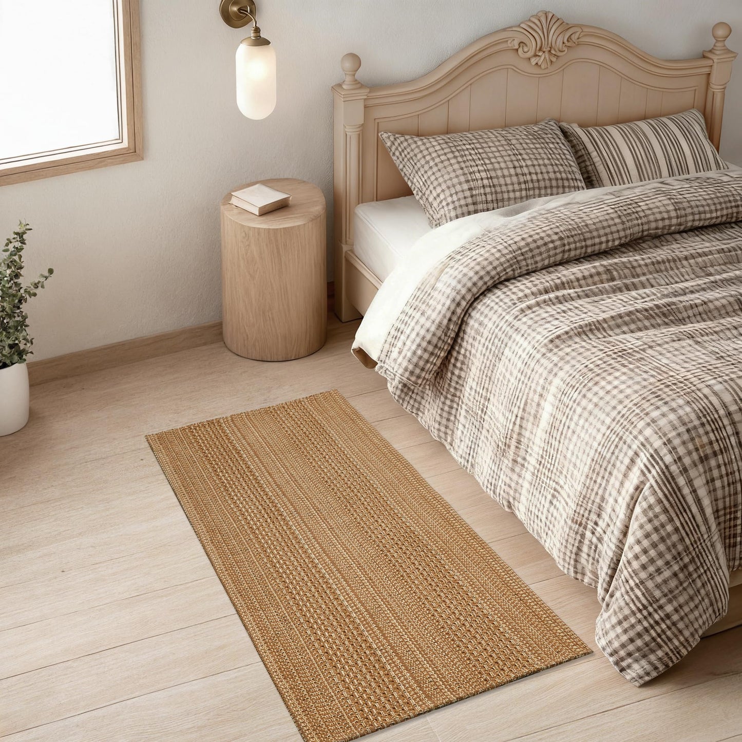 MatEssenz 2x4 Washable Rug, Textured Natural Woven Low-Profile Small Runner with Non-Slip Backing, Light Brown, for Kitchen Sink, Laundry Room, Double Door Entryway Brown