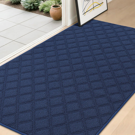 BEQHAUSE Dirt Trapper Door Mat 36" x 60", Non-Slip Washable Doormats Welcome Mat, Trap Dirt and Absorbent Entrance Mat, Low Profile Floor Mats for Front Back Door, Entryway, Blue
