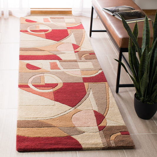 SAFAVIEH Rodeo Drive Collection Runner Rug - 2'6" x 8', Beige & Multi, Handmade Mid-Century Modern Abstract Wool, Ideal for High Traffic Areas in Living Room, Bedroom (RD845A)