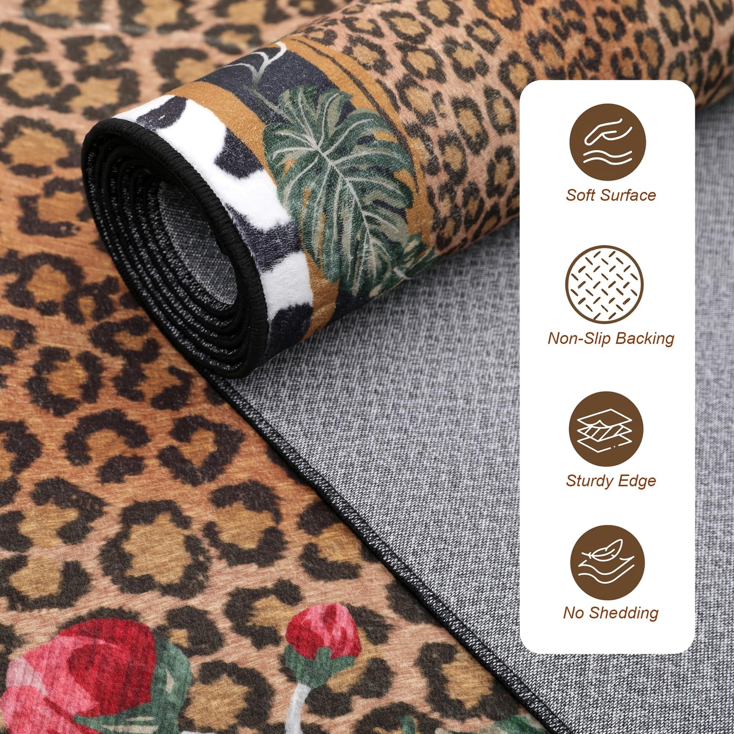 SAIFILI Leopard Area Rugs for Living Room 5×7, Washable Cheetah Rug with Zebra-Striped Border, Non-Slip Low Pile Animal Print Carpet for Bedroom, Dining Room, Playroom, Home Decor