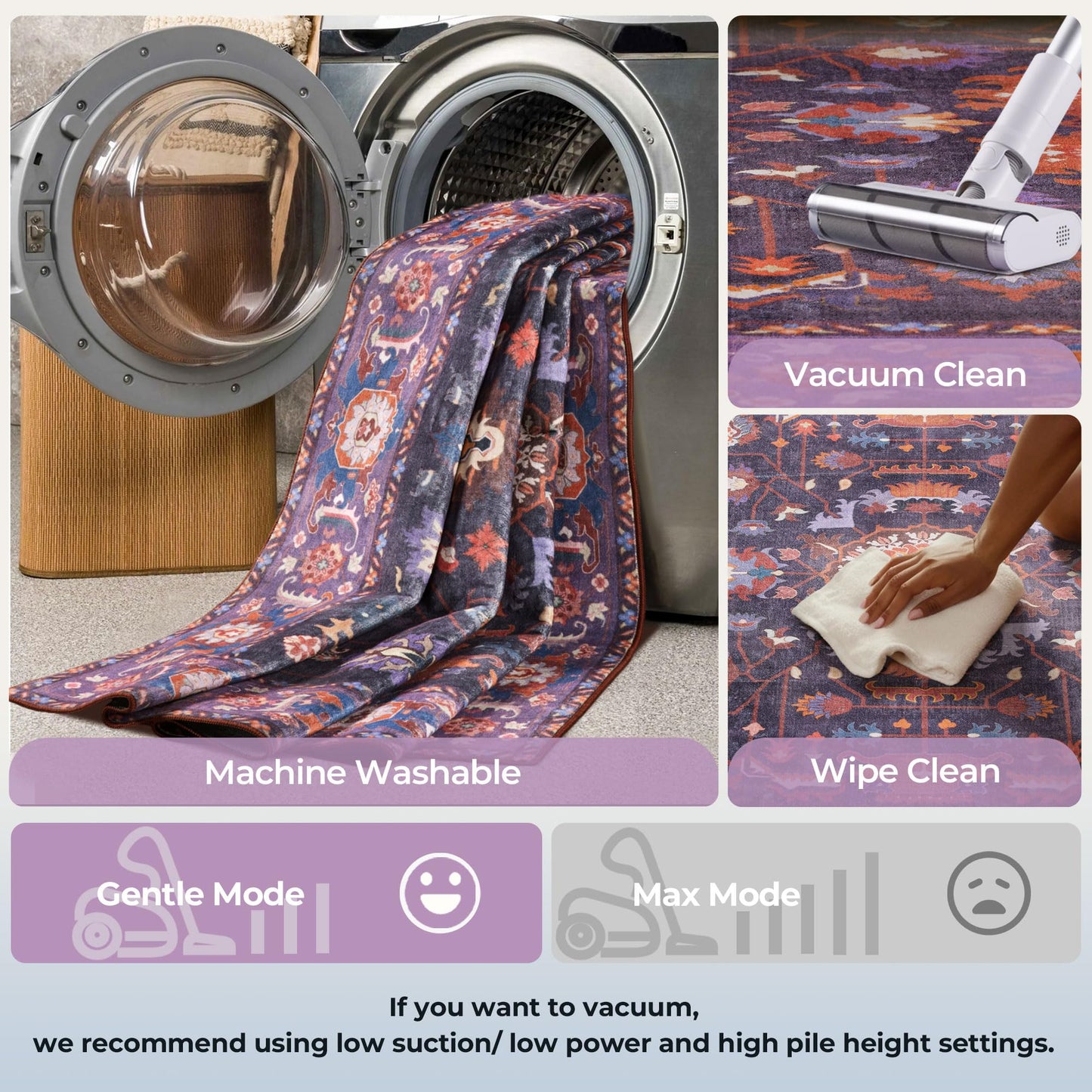 Kokia Living Room Area Rug 5x7 Soft Washable Non Slip Low Pile Purple Oriental Medallion Stain Resistant Rugs for Bedroom, Dining Room, Kitchen, Indoor Leisure Rooms, Nova Violet Plum Pumpkin