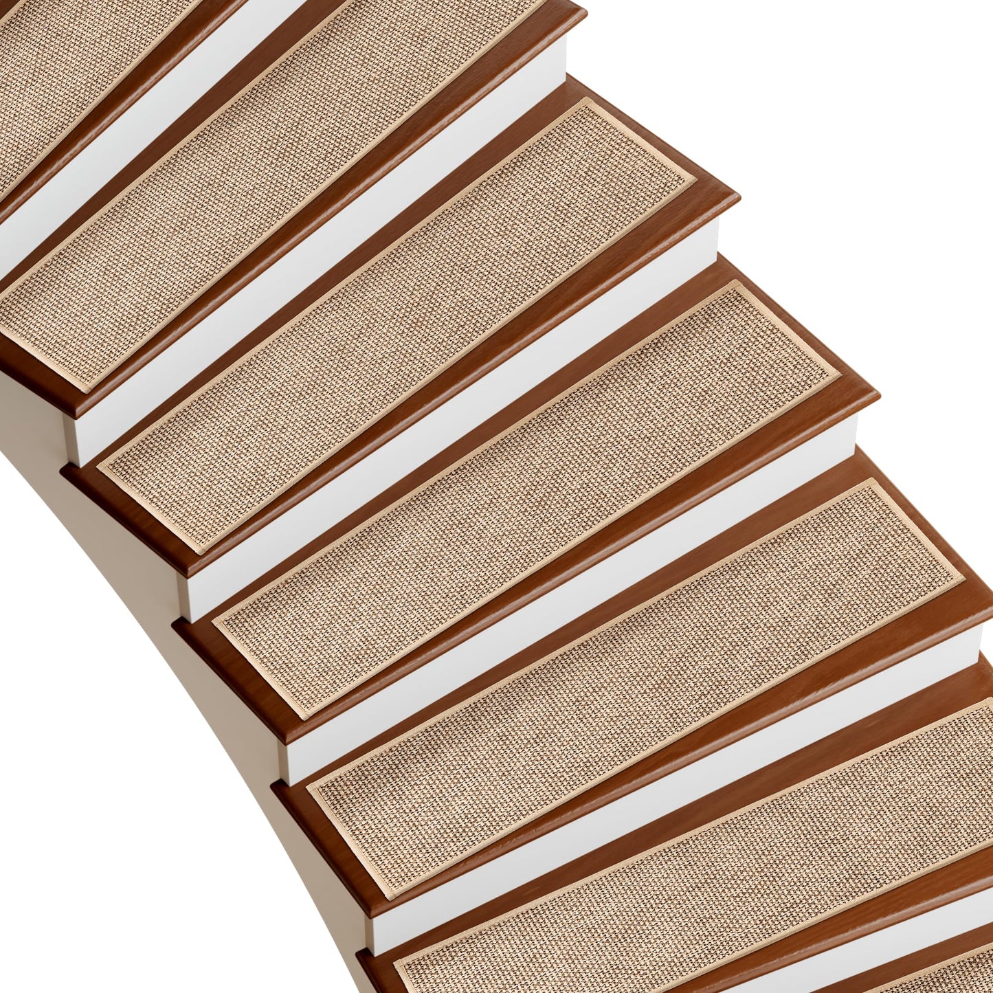 Deerly Linen Stair Treads Non Slip 15pcs Stair Runner for Wooden Steps Peel and Stick Carpet Treads Indoor Staircase Covers Mat with Self-Adhesive Backing for Pets and Kids 8"X30" Beige