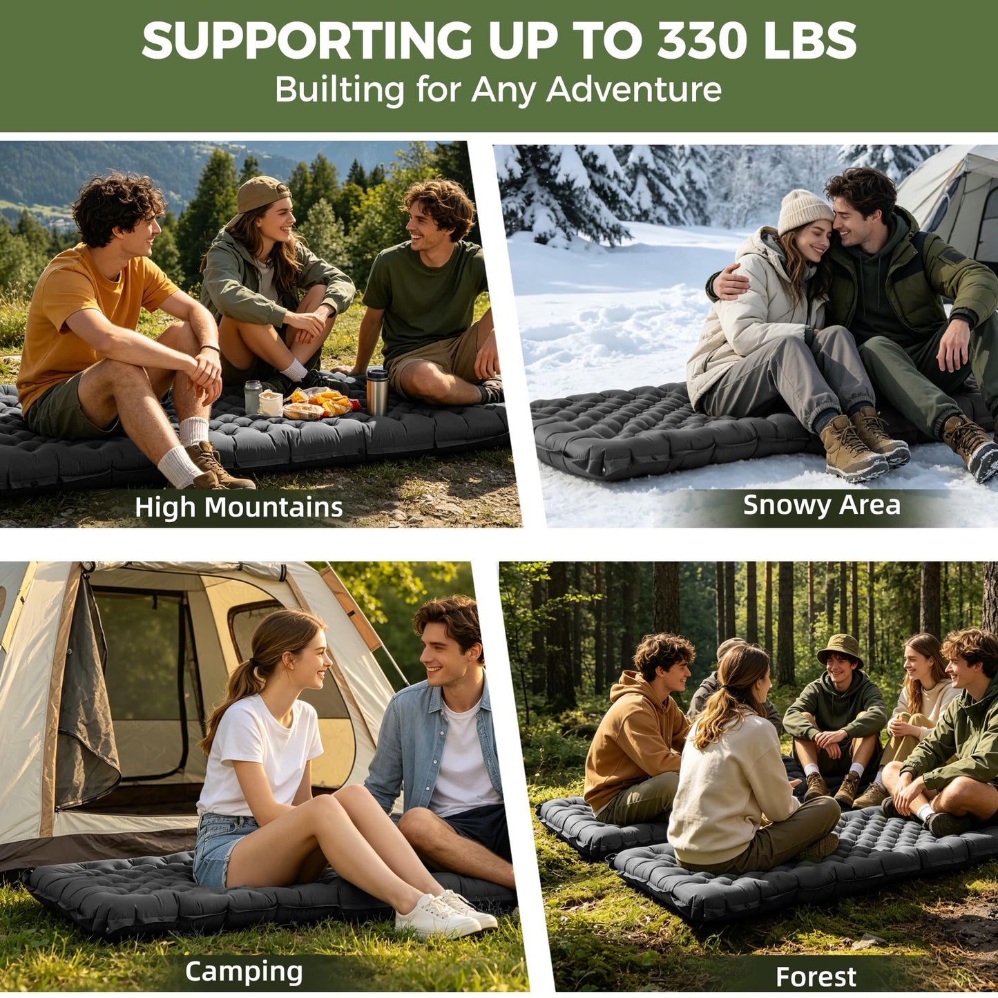 Asrug Camping Insulated Sleeping Pad with 9.0 R-Value for All Season Portable 4" Thick Camping Mattress Pad for Outdoor Hiking Tent Ultralight Backpacking Inflatable Sleeping Mat(Gray)