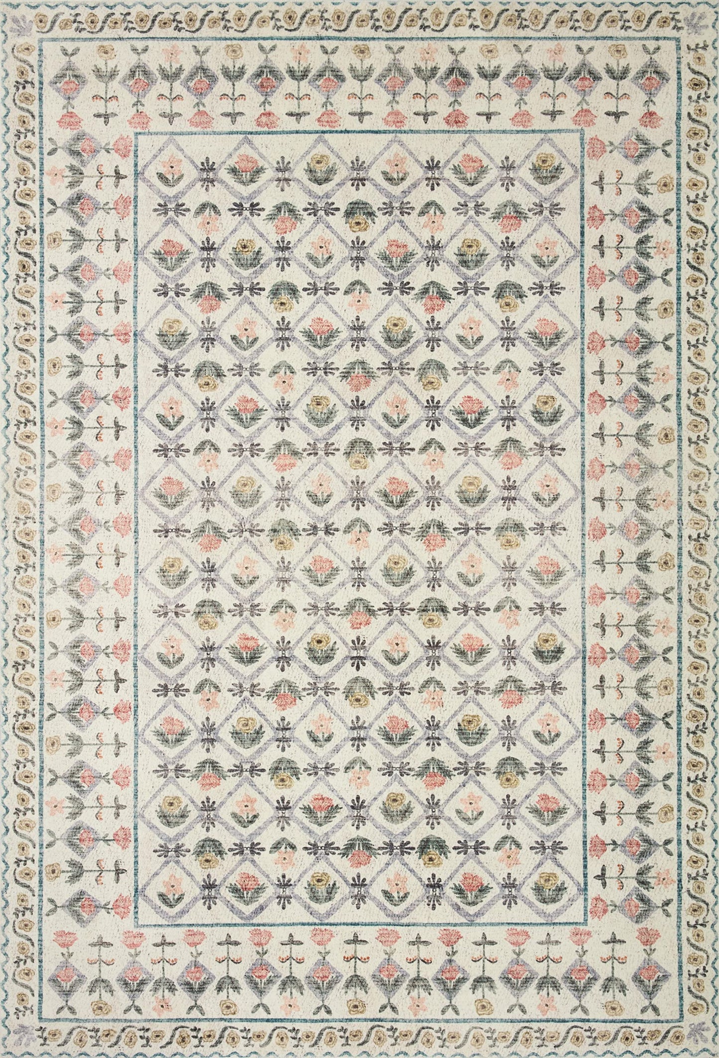 Loloi Rifle Paper Co. Eden Collection EDE-03 Lattice Ivory 5'-0" x 7'-6" Area Rug feat. CloudPile™