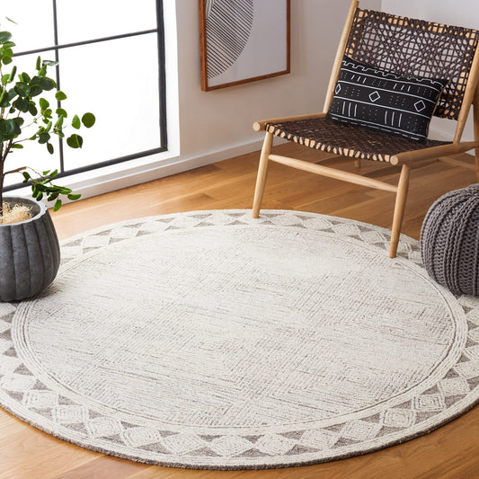 SAFAVIEH Abstract Collection 6' Round Ivory/Grey ABT349F Handmade Premium Wool Area Rug