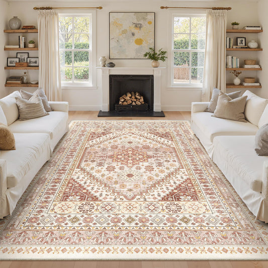 zesthome 8x10 Area Rugs for Living Room,Non-Slip Backing Washable Rugs,Vintage Large Area Rug，Stain Resistant Home Decor Rug