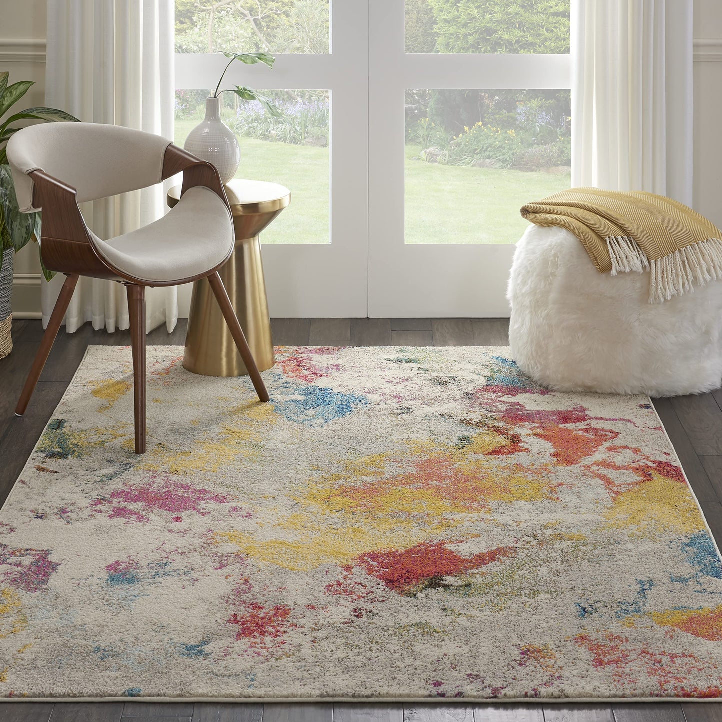 Nourison Home Celestial Modern Ivory/Multicolor 5'3" x 7'3" Area Rug, Easy Cleaning, Non Shedding, Bed Room, Living Room, Dining Room, Kitchen (5x7)