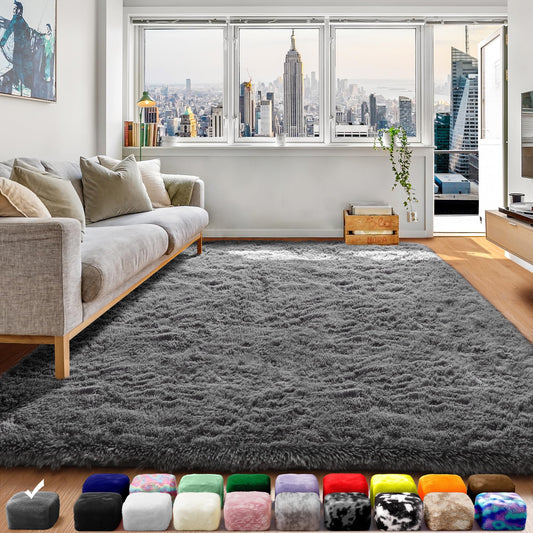 ONASAR Grey Area Rugs for Bedroom Living Room, Fluffy Fuzzy Shag Shaggy 4x6 Bedside Rug, Gray Soft Plush Indoor Floor Carpet for Nursery Kids Girls Boys Teen Dorm Home Office Decor Aesthetic