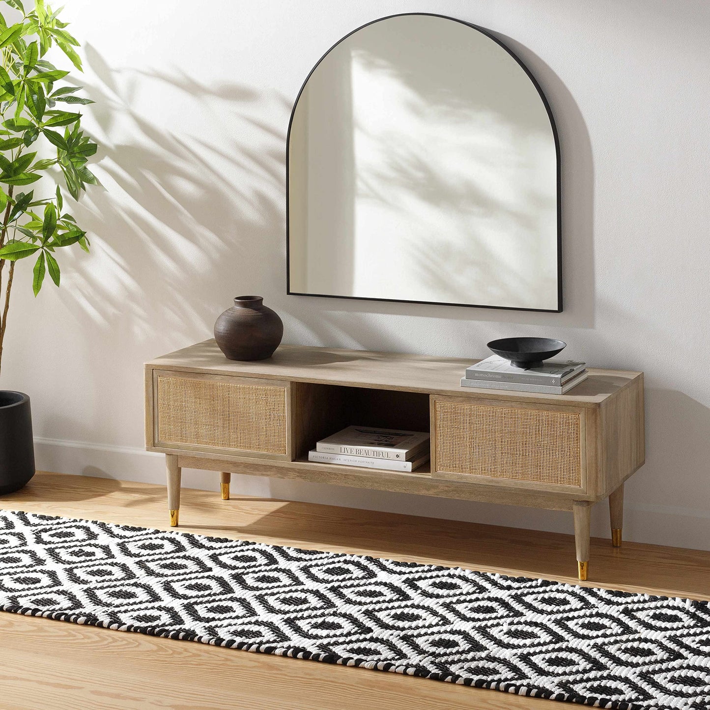Hauteloom Nautilus Recycled Material Area Rug - Geometric Diamond Trellis Medallion - Contemporary Modern Tribal Minimalist Moroccan - Rose Cream, Dark Purple, Dark Gray, Black, White - 5' x 7'6"