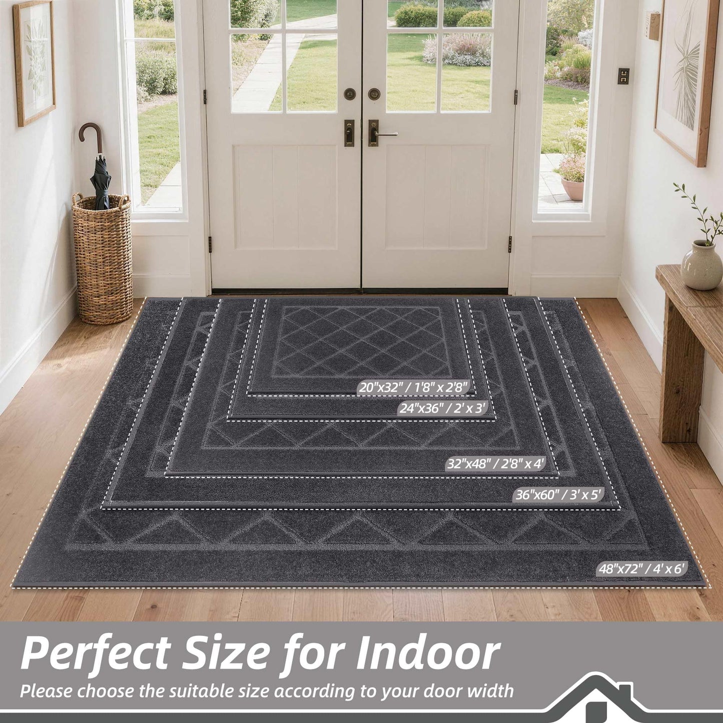 BEQHAUSE Dirt Trapper Door Mat 24" x 36", Doormat Non-Slip Entryway Rugs Washable, Dog Door Mat Stain Resistant and Absorbent Welcome Floor Mat for Front Back Door, Mud Wet Shoes & Paws, Dark Grey