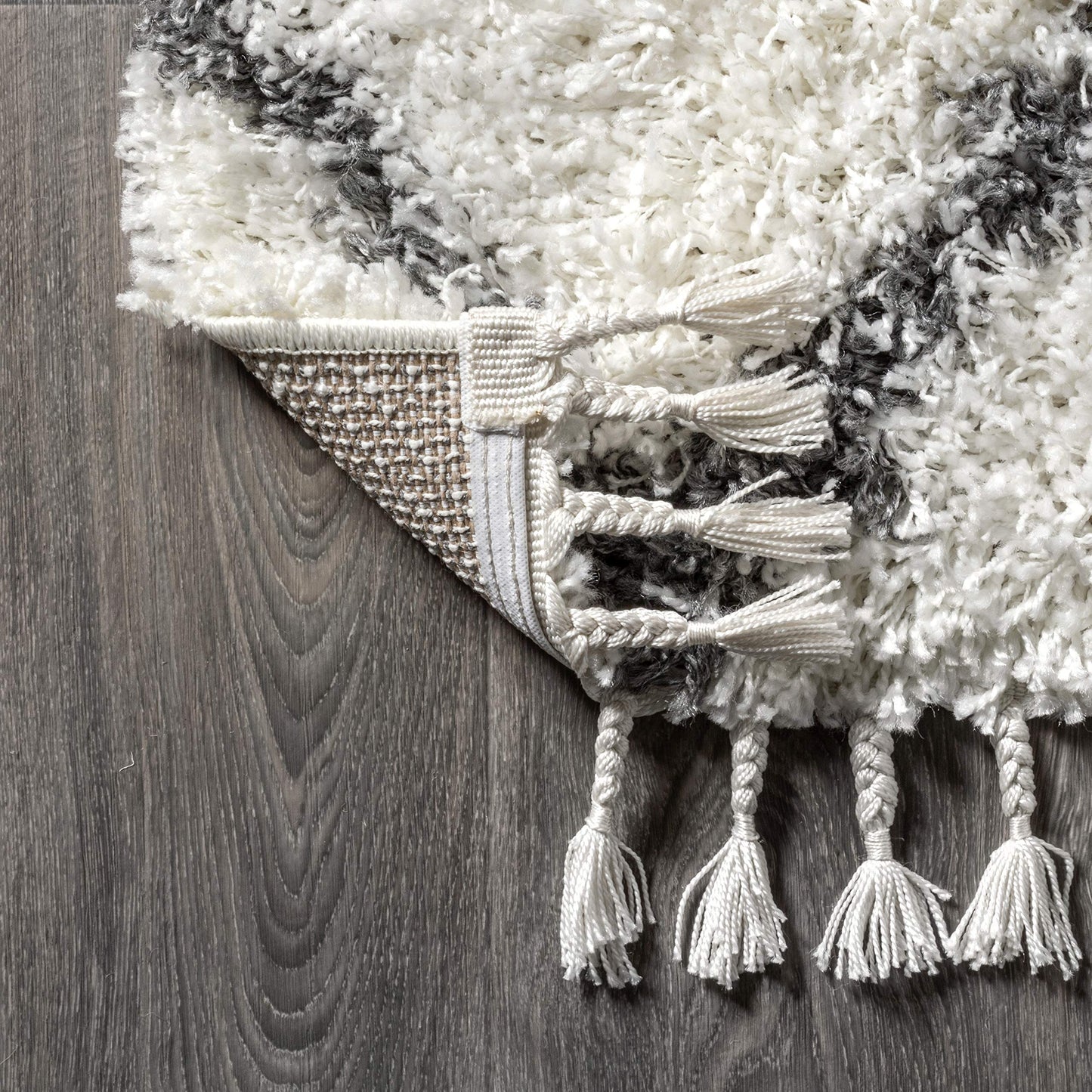 JONATHAN Y Mercer Shag Plush Tassel Ivory/Gray Indoor Area Rug, 8x10, Moroccan Geometric Trellis, Contemporary, Easy-Cleaning for Living Room, Bedroom, Kitchen, Pet Friendly, Non-Shedding (MCR102B-8)
