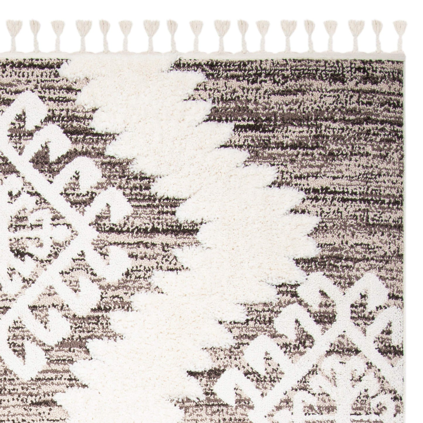 SAFAVIEH Moroccan Tassel Shag Collection Area Rug - 9' x 12', Ivory & Brown, Boho Design, Non-Shedding & Easy Care, 2-inch Thick Ideal for High Traffic Areas in Living Room, Bedroom (MTS652A)
