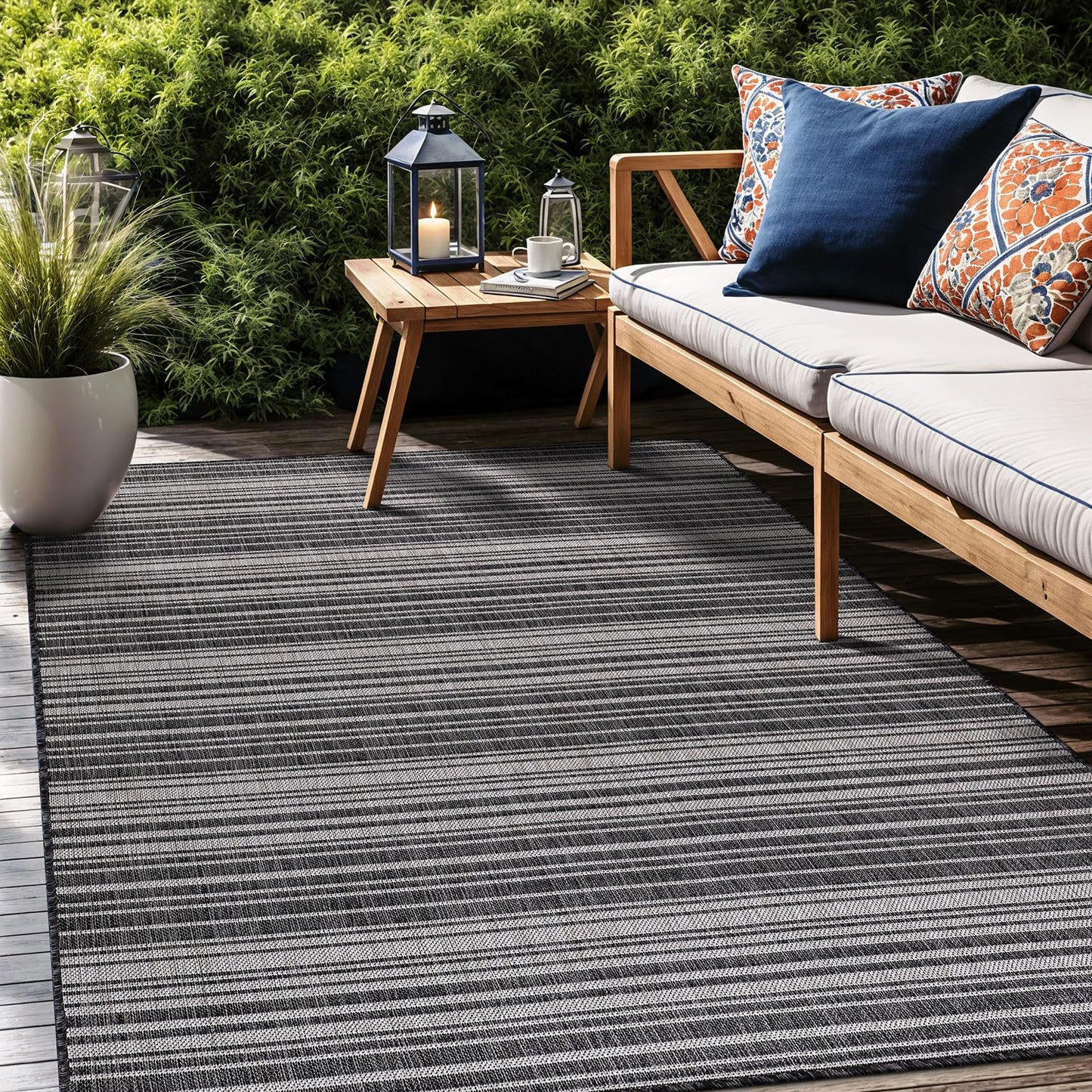Luul Home Stripe Outdoor Rug 6x9 Washable Outside Carpet for Indoor Patio Porch Waterproof Easy Cleaning Non Shedding Area Rugs Dark Gray 6 x 9