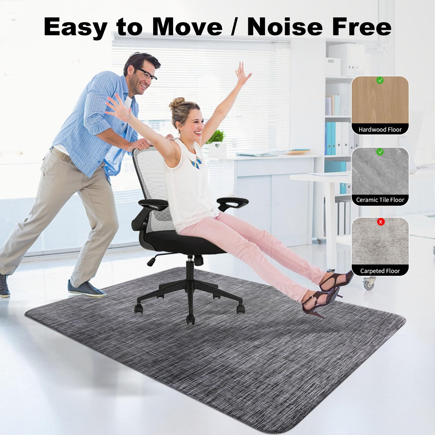 Cybstrax Office Chair Mat for Hardwood & Tile Floor, 46"x60" Desk Computer Chair Mat, Anti Slip, Non-Curve, Floor Protector Under Desk Low-Pile Office Rug for Rolling Chair