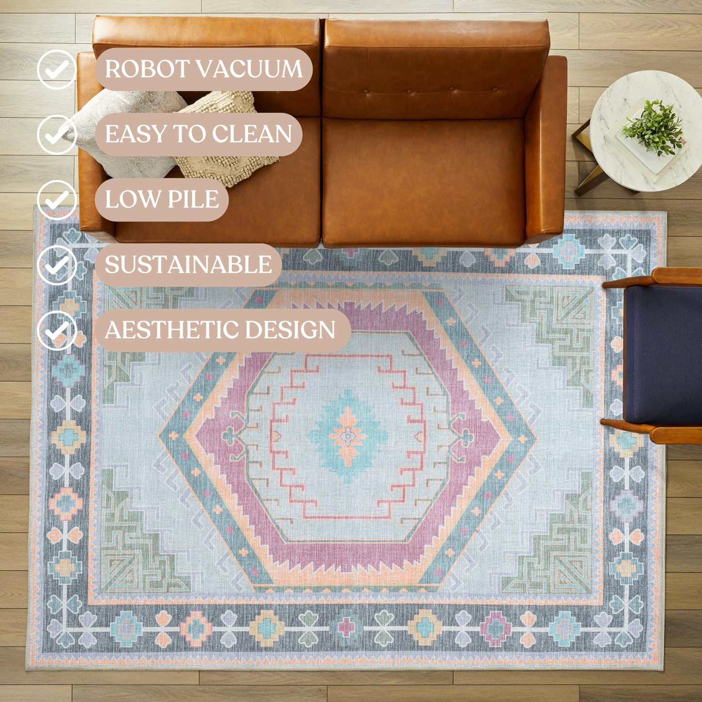 Fame Living Washable Area Rug. Modern Farmhouse. Vintage. Turkish. Bohemian. Distressed. Oriental. Traditional. Rugs for Living Room. Dining. Bedroom. Office. Entryway. Foyer. (856GP, 2'5" x 4'9")