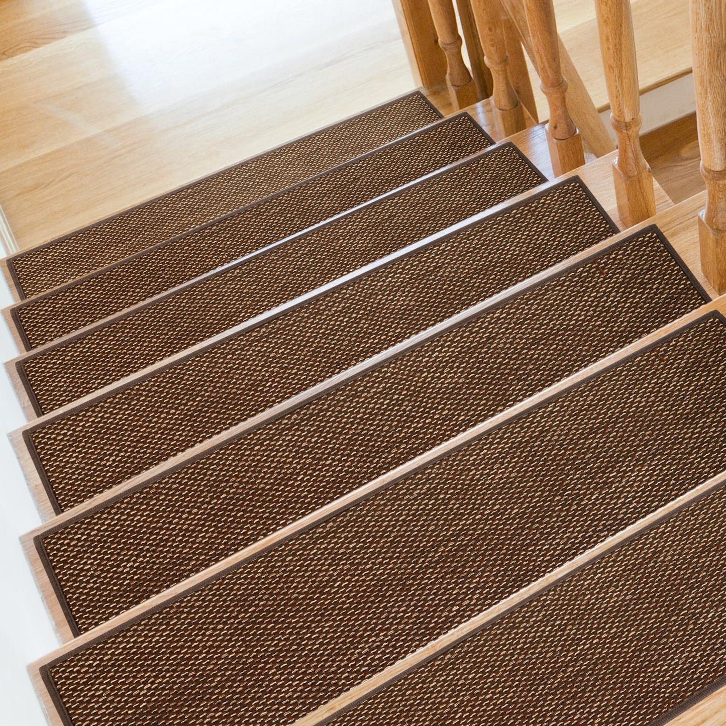 SMILOOL Stair Treads Non Slip for Wooden Steps Indoor 9" x 30" 4 Pack Extra Wide Stair Tread Carpet Stairs Runner, Step Pads with Reusable Adhesive for Dogs Kids Elders, Machine Washable, Brown