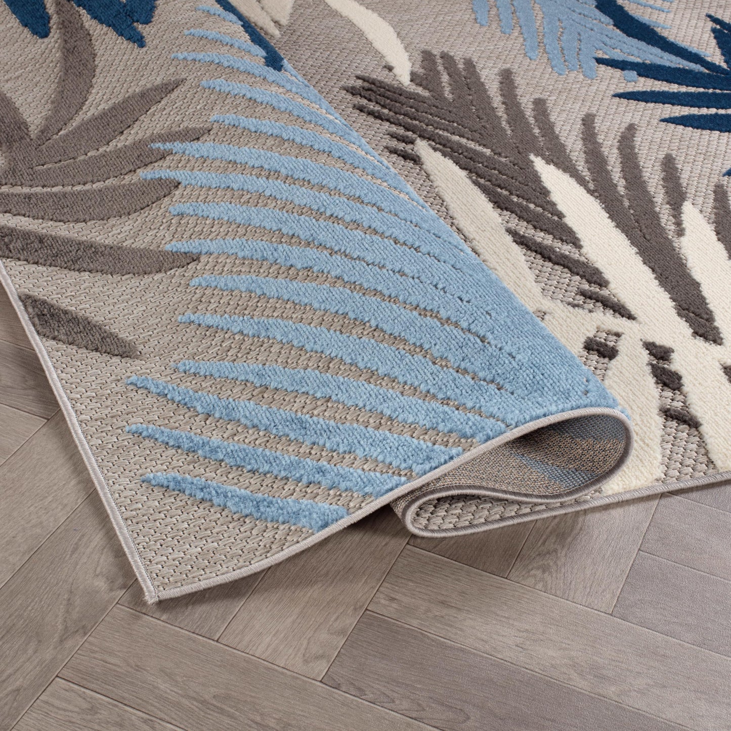 Rugshop Blue Palm Frond Indoor/Outdoor Area Rug Non-Shedding Easy Cleaning for Patio, Deck and Living Room, 5' x 7'