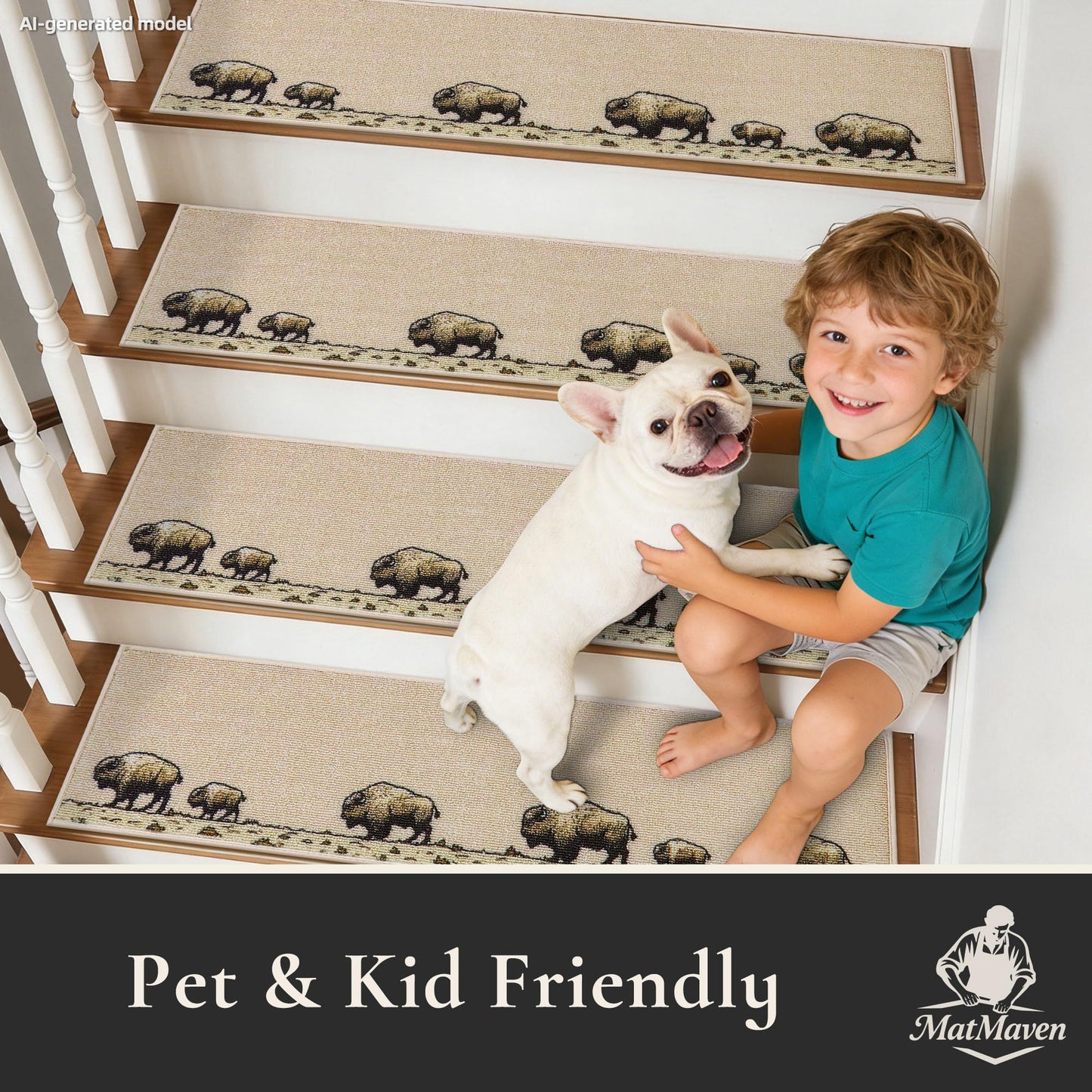 MatMaven Stair Treads for Wooden Steps Indoor,4 Pack 8"x30" Non Slip Machine Washable Carpet Stair Treads,Stair Runner Rugs with Peel & Stick Reusable TPE Backing for Kids Elders & Pets,Beige(Bison)