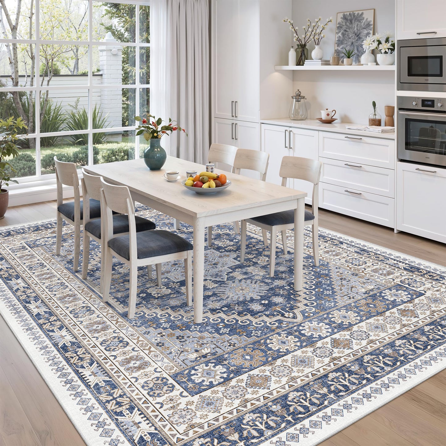 zesthome 9x12 Area Rugs,Stain Resistant Washable Rug,Ultra-Thin Rugs for Living Room,Bedroom,Non-Slip Backing Home Decor Large Area Rug (Blue/Beige,9'x12')