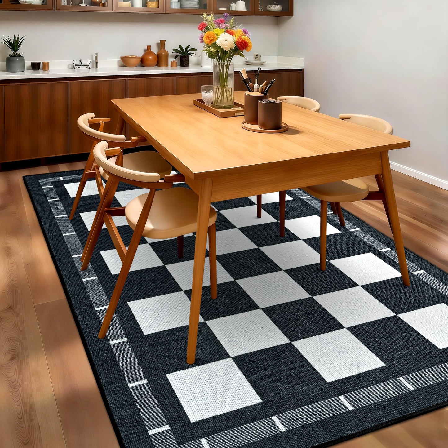 Vasofe Plaid 3x5 Outdoor Patio Rug,Checkered Jute Entryway Rugs, Washable Black and White Indoor Bedroom, Farmhouse Neutral Front Door Mat,Modern Carpet for Porch Patio Balcony Kitchen