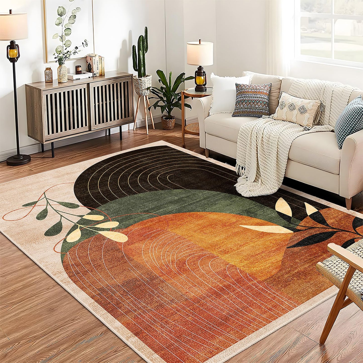 MUJOO 5x7 Area Rugs Washable Non Slip Mid Century Modern Terracotta