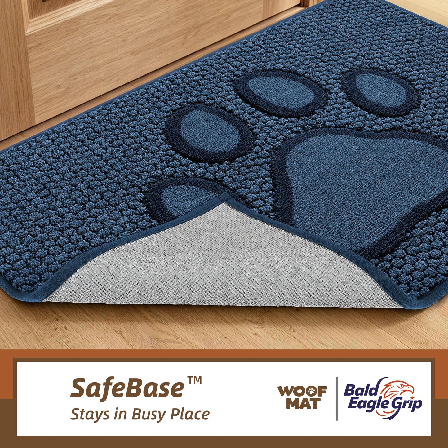 Bald Eagle Grip Dog Paw Doormats 32''x48'' for Dirty Paws, Washable Entryway Floor Rugs Dirt Trapper with TPR Backing, Absorbent Low Profile Doormat for Front Door, Hallway, Entryways, Blue