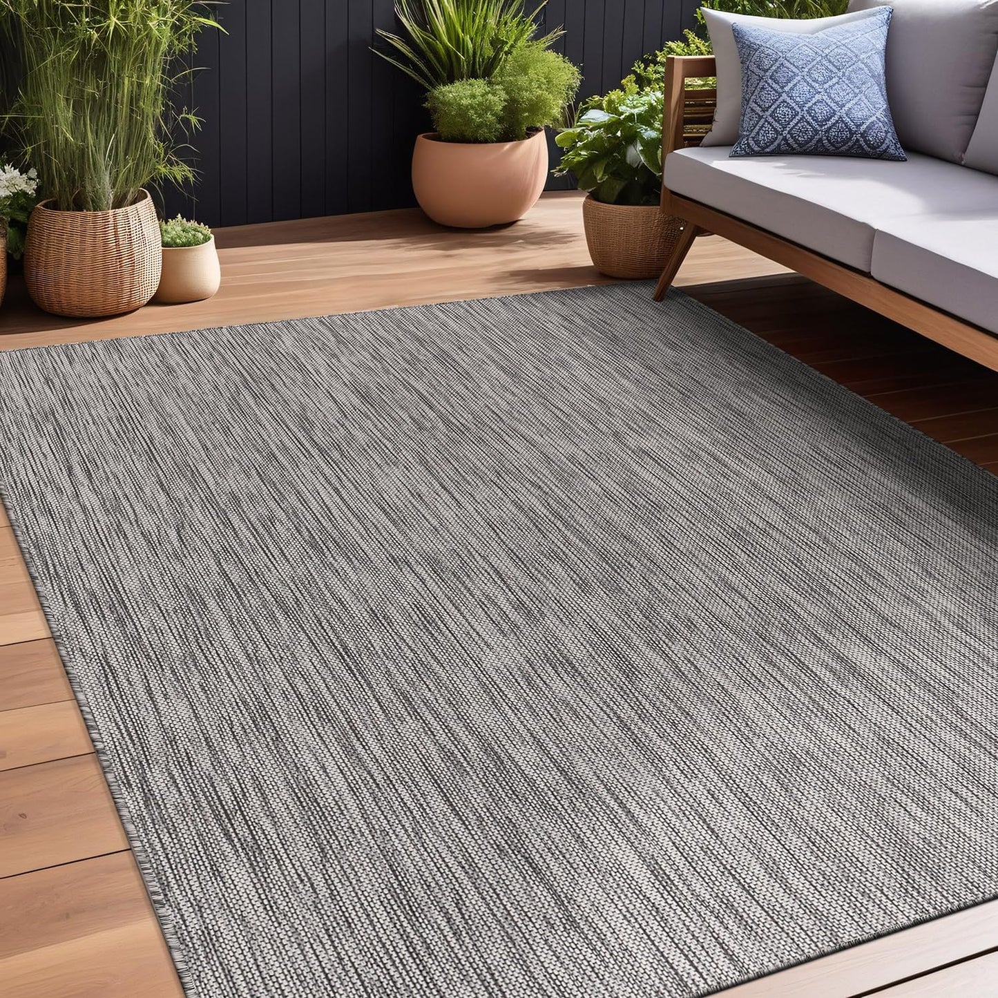 Beverly Rug Indoor Outdoor Rug 9x12, Washable Outside Carpet for Patio, Deck, Porch, Solid Modern Area Rug, Water Resistant, Silver Gray