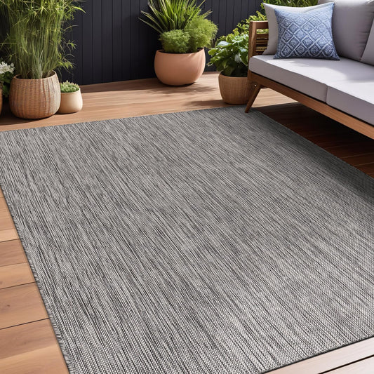 Beverly Rug Indoor Outdoor Rug 9x12, Washable Outside Carpet for Patio, Deck, Porch, Solid Modern Area Rug, Water Resistant, Silver Gray