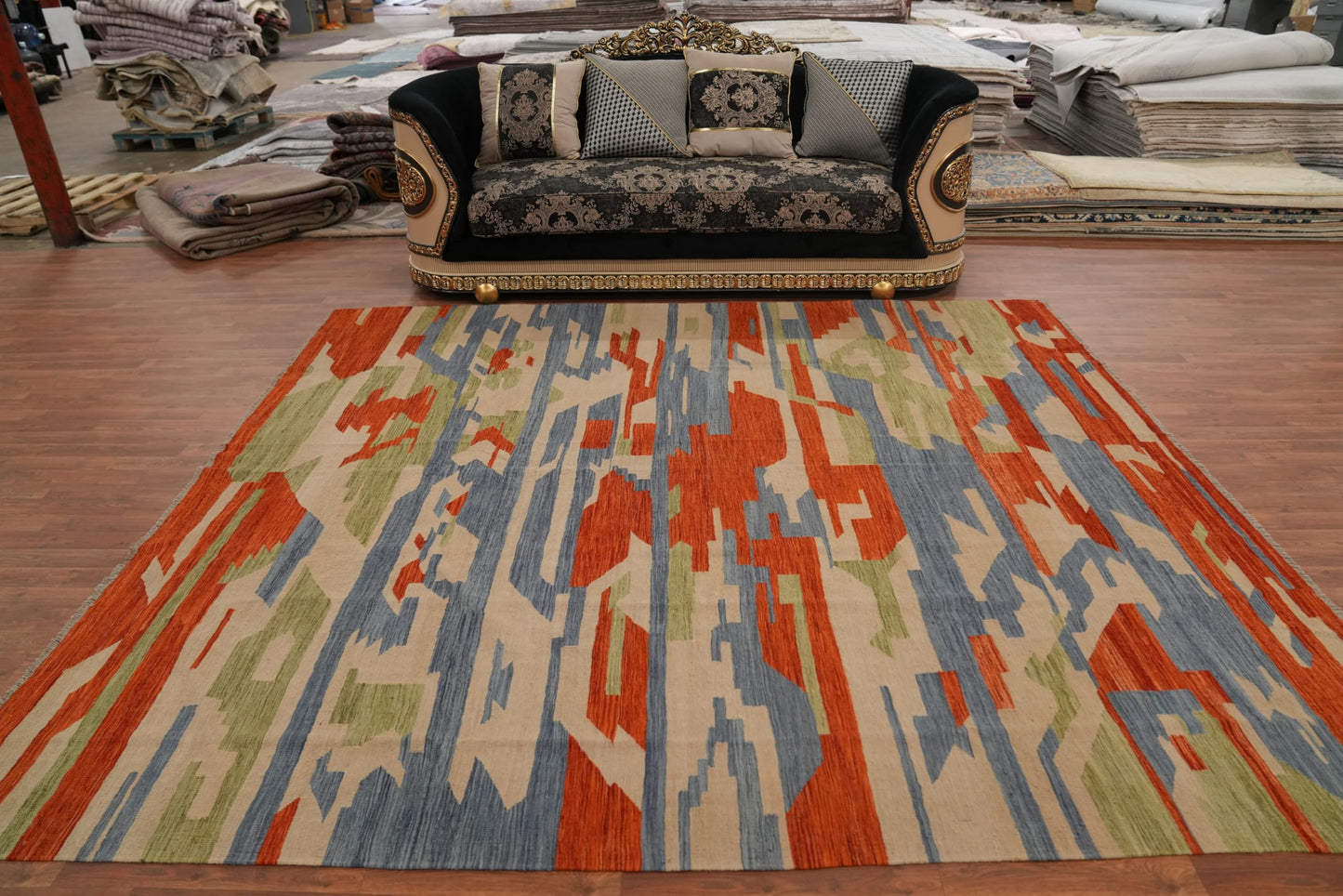 Rug Source Southwestern Collection 8x10 Area Rug, Hand Woven Oranges & Rust Modern Rug, Oriental 100% Wool Carpet for Bedroom, Living Room, Dining Room