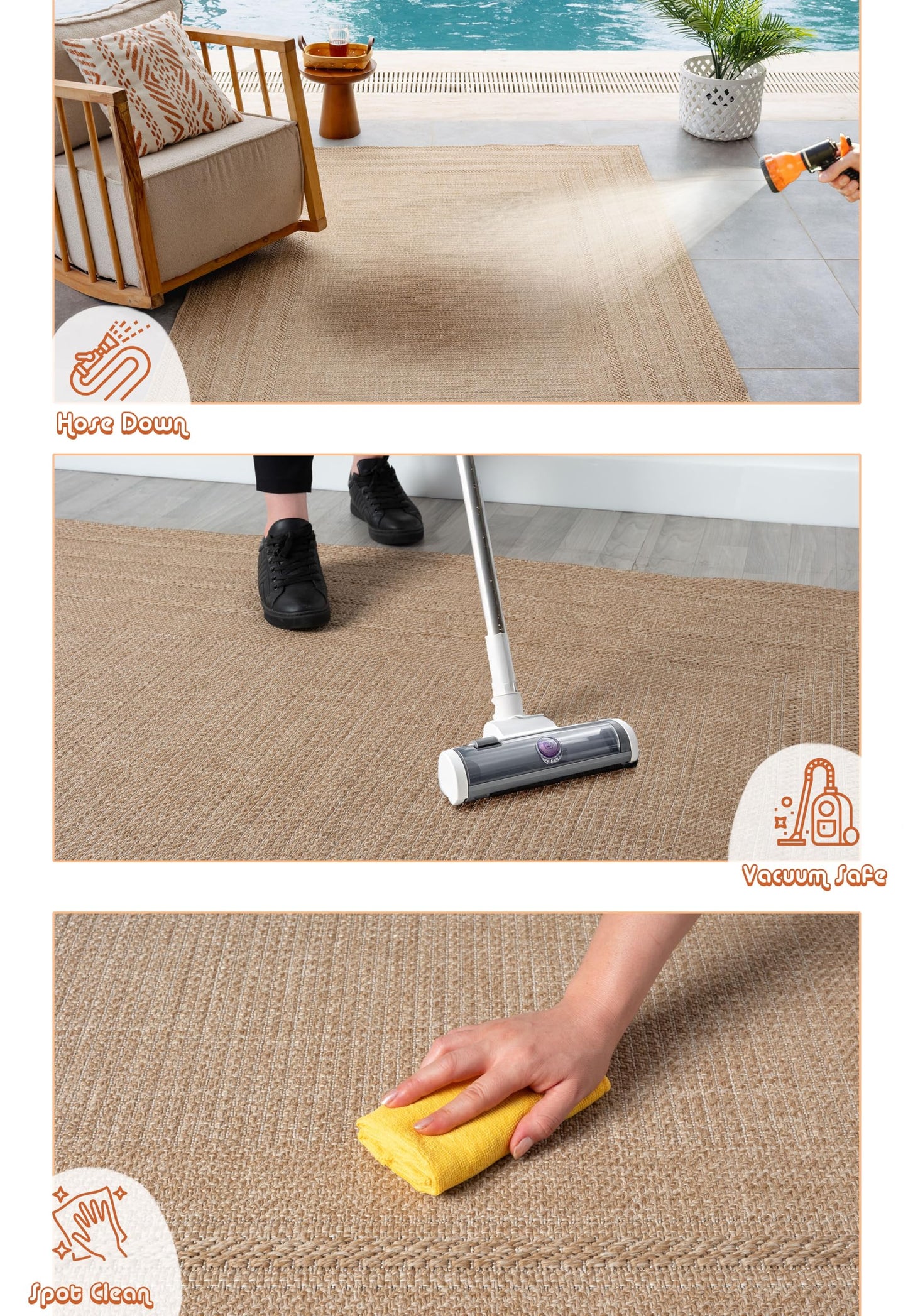 RUGGERRUGS Berry Easy Jute Indoor Outdoor Rug, 8x10 Neutral Bordered Jute Look, Weather Resistant, Easy Care, Lightweight Outdoor Farmhouse Carpet for Patio, Porch, Living Room(8' x 10', Natural)
