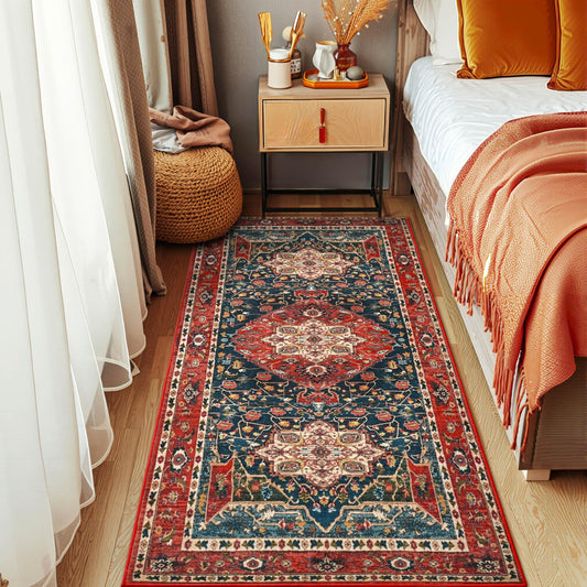 YJ.GWL 2x6 Rug Runners for Hallways, Non Slip Kitchen Washable Long Runner Rugs, Soft Floral Vintage Carpet Runner for Livingroom Bedroom Bathroom Entryway, Orange-Red