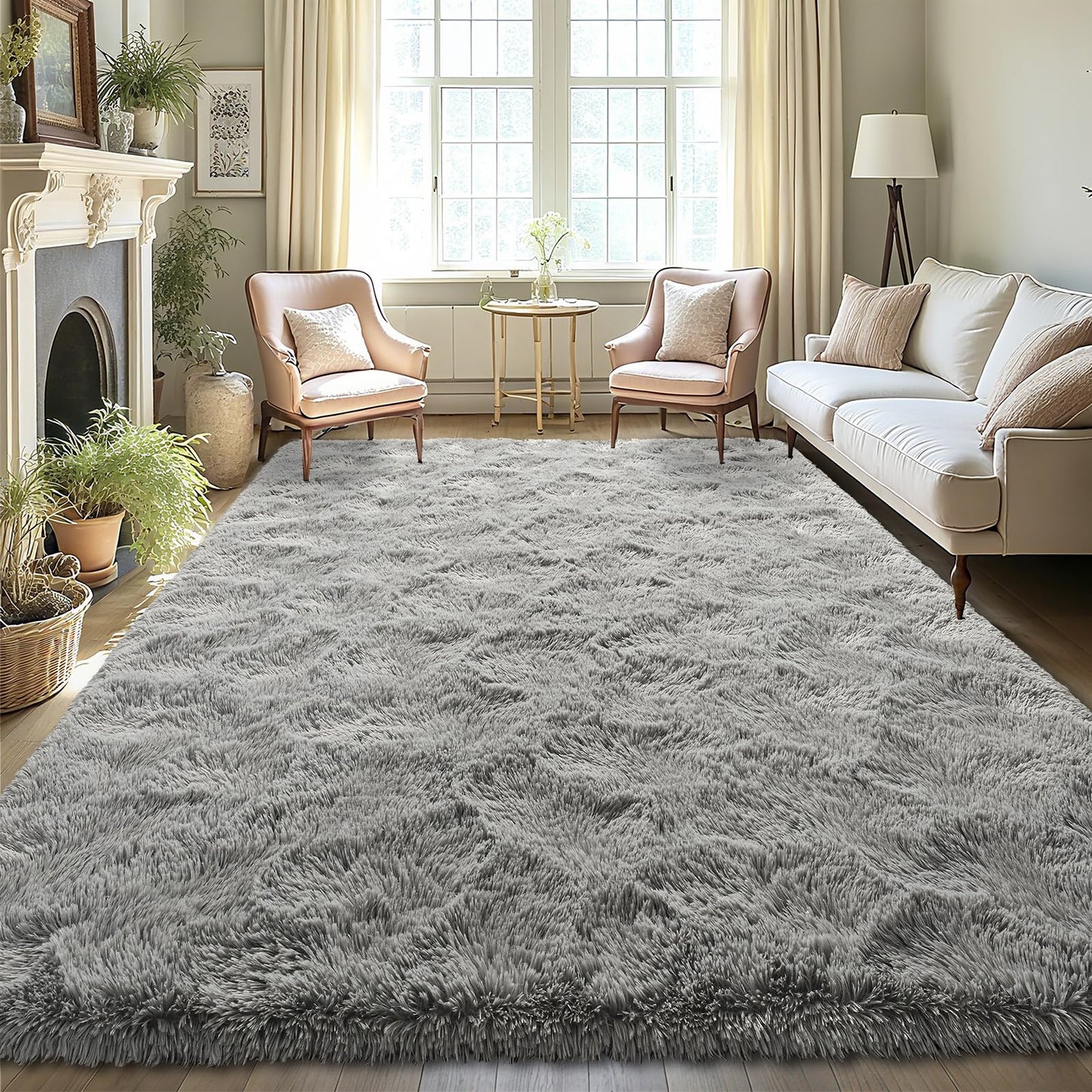 LOCHAS Ultra Soft Indoor Modern Area Rugs Fluffy Living Room Carpets for Children Bedroom Home Decor Nursery Rug 3x5 Feet, Grey