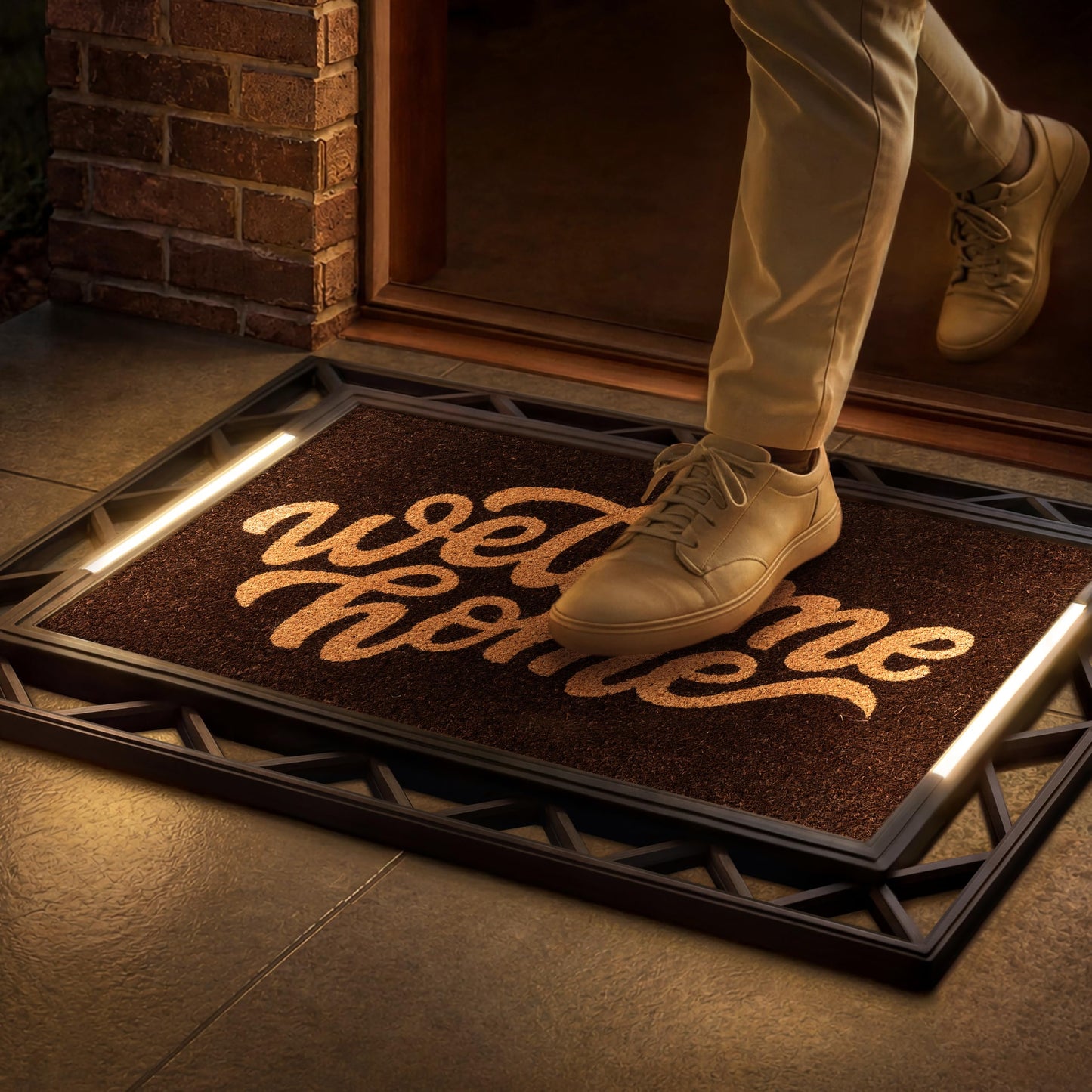 Anji Mountain BriteStep with LED Lights, Front Door Mat - Pressure-Activated Welcome Mat, All-Weather, Outdoor Doormat 18x30 Coir Insert, Wireless 3AA, Auto Shut-Off, 38x26.5in