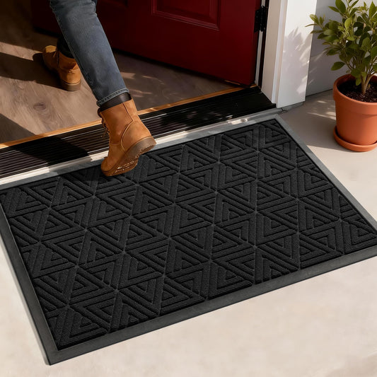 Yimobra Outdoor Mats for Front Door 29.5x17, Stops Mud & Dirt at Entrance, Fits Garage & Patio, All-Weather Waterproof Non Slip Outdoor Indoor Welcome Mat, Black