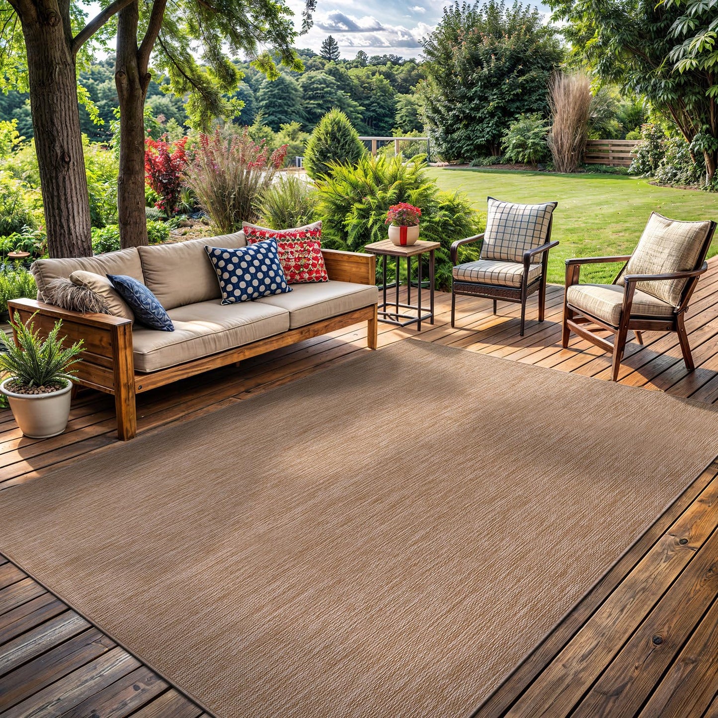 Washable Indoor Outdoor Rug 9x12 Weather Resistant Area Rugs Modern Solid Jute Rug for Porch Deck Balcony Backyard Patio Outside Carpet (9 X 12 Jute Beige)