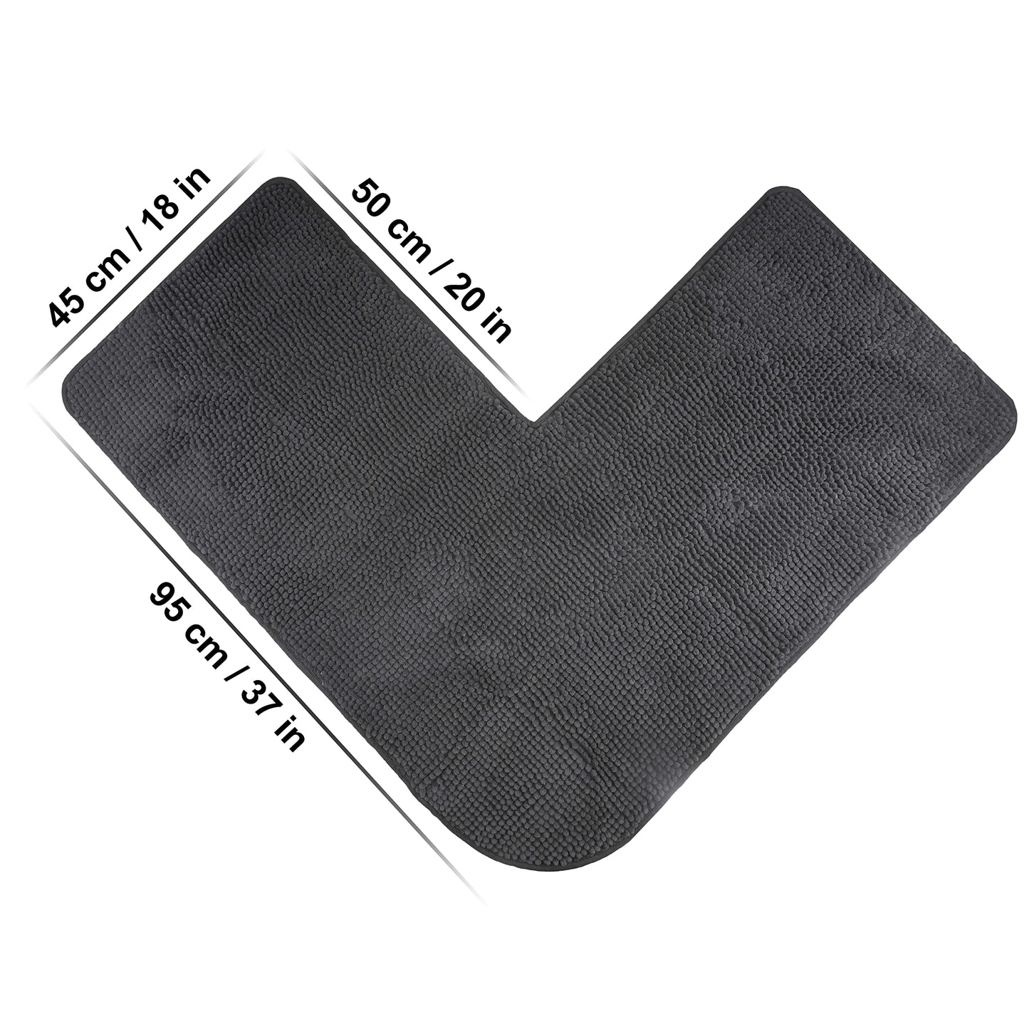 fluffy Bath Mat for Corner Showers, Made of Chenille, with Non-Slip Bottom (L-Shape | Inner Dimensions 20 x 20 inch, Anthracite)