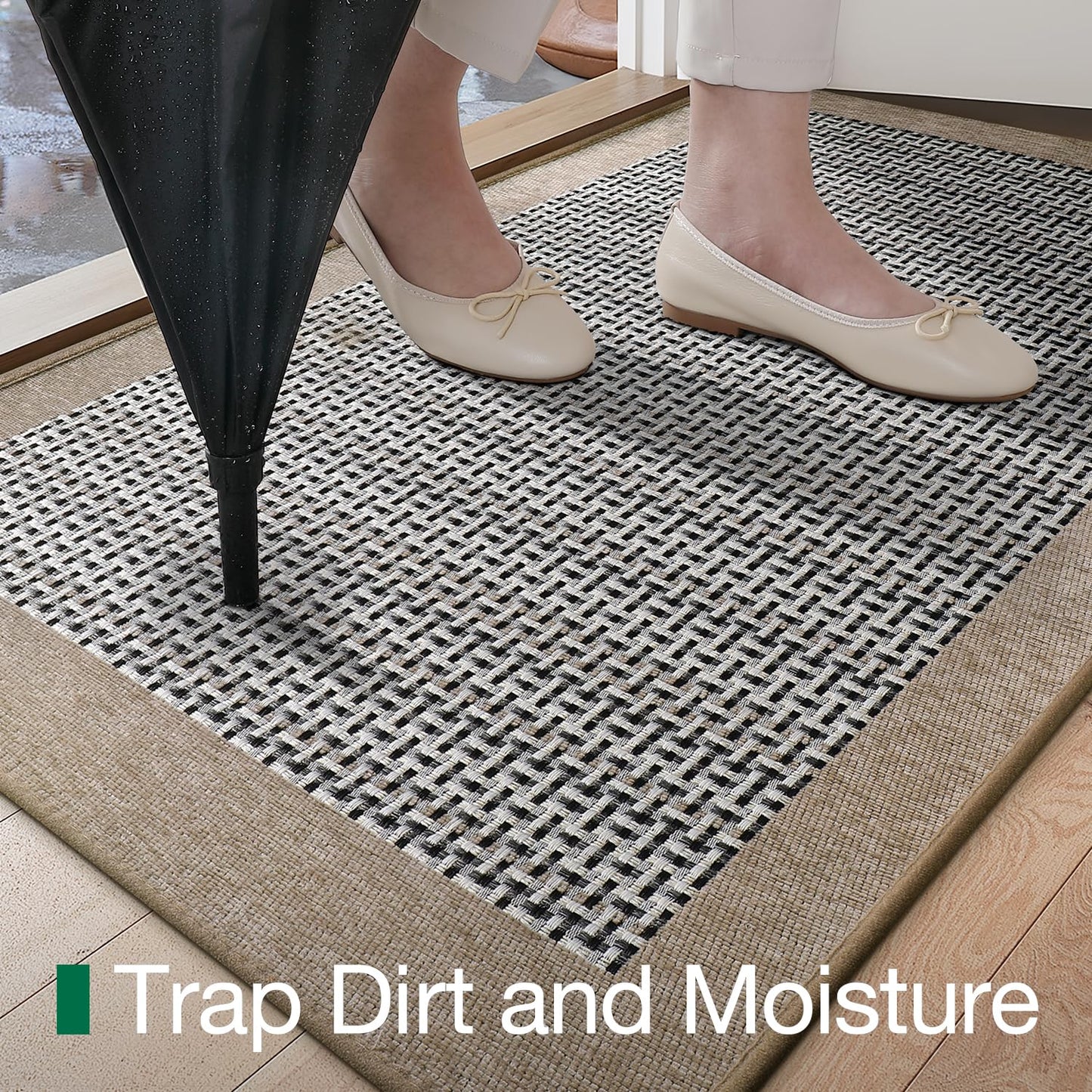 LUMI Inside Door Mat for Entry 24"x36", Absorbent, Dirt Trapper, Low Profile Thin, Non Slip Mats with Rubber Backing, Ideal for Indoor, High Traffic, Garage, Entrance, Classic Beige