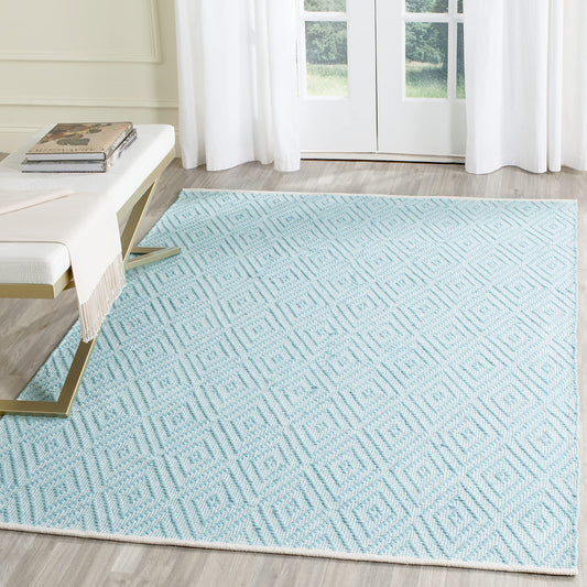 SAFAVIEH Montauk Collection Area Rug - 6' x 9', Turquoise & Ivory, Handmade Trellis Cotton, Ideal for High Traffic Areas in Living Room, Bedroom (MTK811H)