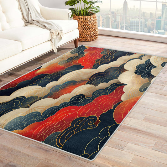 Zylphult Japanese Cloud Rug 4x5 Area Rugs for Bedroom Living Room, Oriental Area Rug, Asian Carpet Machine Washable Non-Slip Rug, Soft Low Pile Area Rug, Indoor Decorative Rugs L&d166