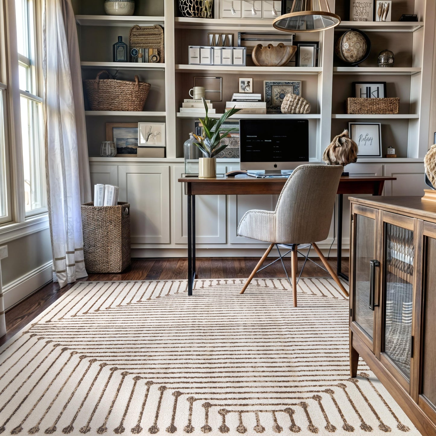 Rugshop Beige and Brown Geometric Area Rug – Soft Abstract Line Pattern Carpet for Living Room, Bedroom, or Office – Contemporary Neutral Decor Accent 4' x 6' Beige