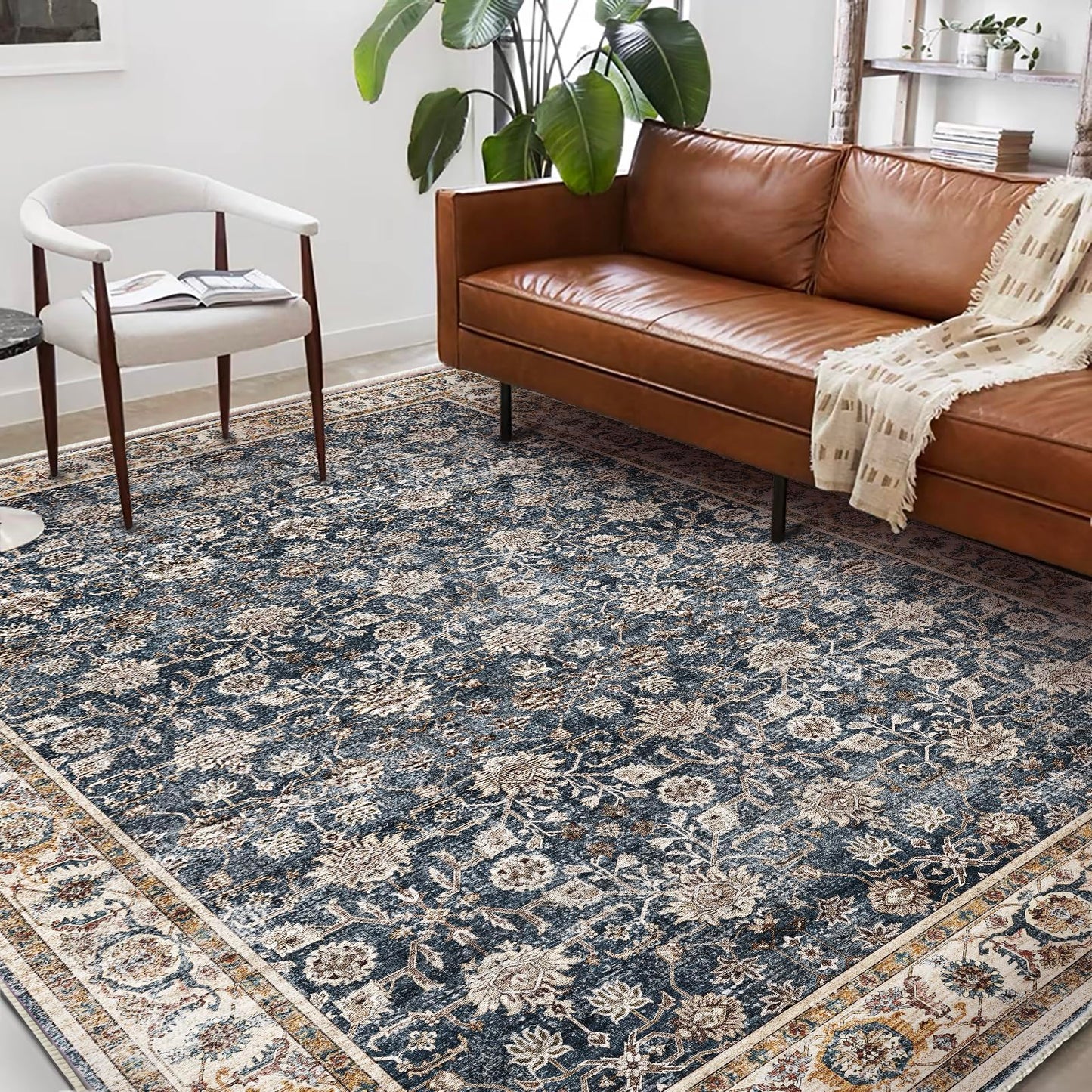 CHAMPLANT Washable Area Rug 8'x10' Retro Boho Design Non-Shedding Non-Slip Easy Care Ideal for High Traffic Areas in Living Room Bedroom Office Coffee Table Kitchen Large Carpet