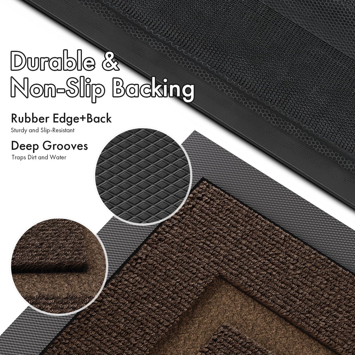 Atoping Front Door Mat Indoor Outdoor Entrance, All-Season Waterproof Outdoor Doormat, Absorbent Floor Mats Traps Dirt & Moisture, Rubber Backing Low Profile Entryway Mat, Brown, 34"*60"