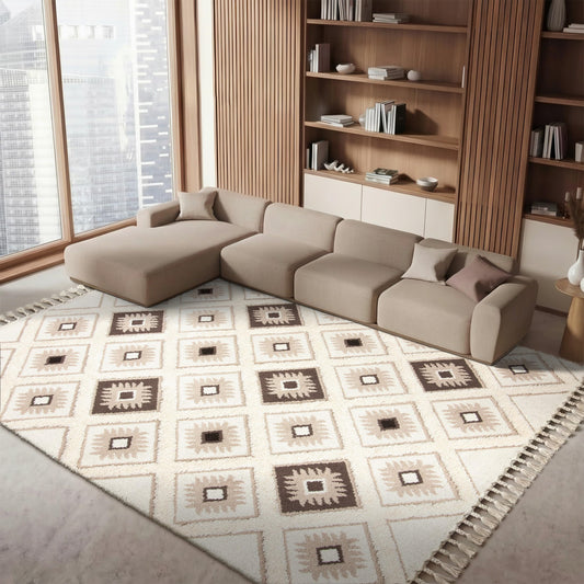 SAFAVIEH Moroccan Tassel Shag Collection Area Rug - 5'3" x 7'6", Ivory & Brown, Boho Design, Non-Shedding & Easy Care, 2-inch Thick Ideal for High Traffic Areas in Living Room, Bedroom (MTS601A)