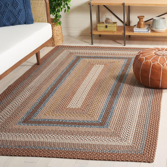 SAFAVIEH Washable Rug Outdoor Braided Collection - 4' x 6', Brown & Multi, Handmade & Reversible, Non-Shedding & Easy to Clean, Ideal for Patio, Backyard, Mudroom (BRD313A)