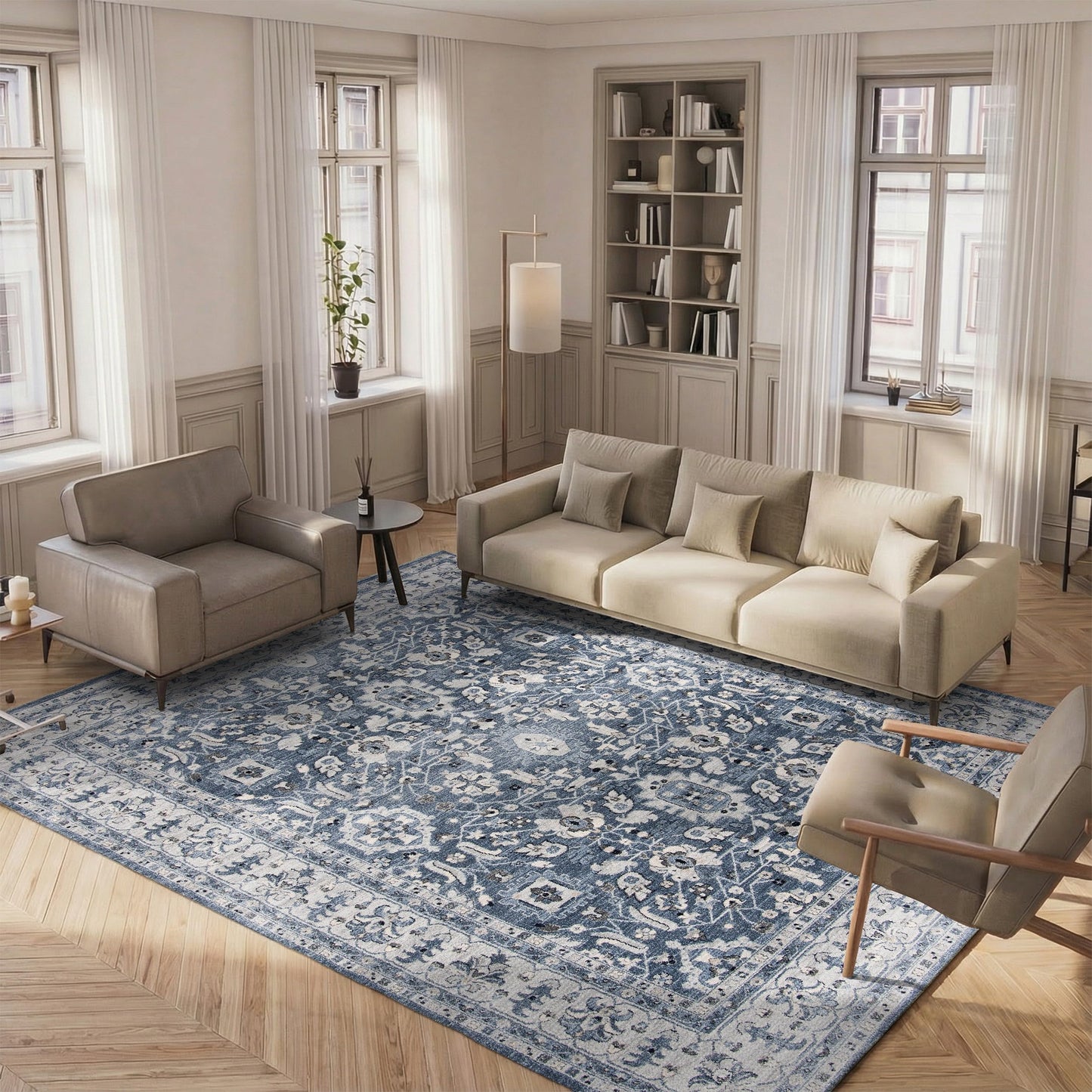 SAFAVIEH Charleston Collection Area Rug - 10' x 14', Navy & Creme, Oriental Distressed Design, Non-Shedding & Easy Care, Ideal for High Traffic Areas in Living Room, Bedroom (CHL412N)