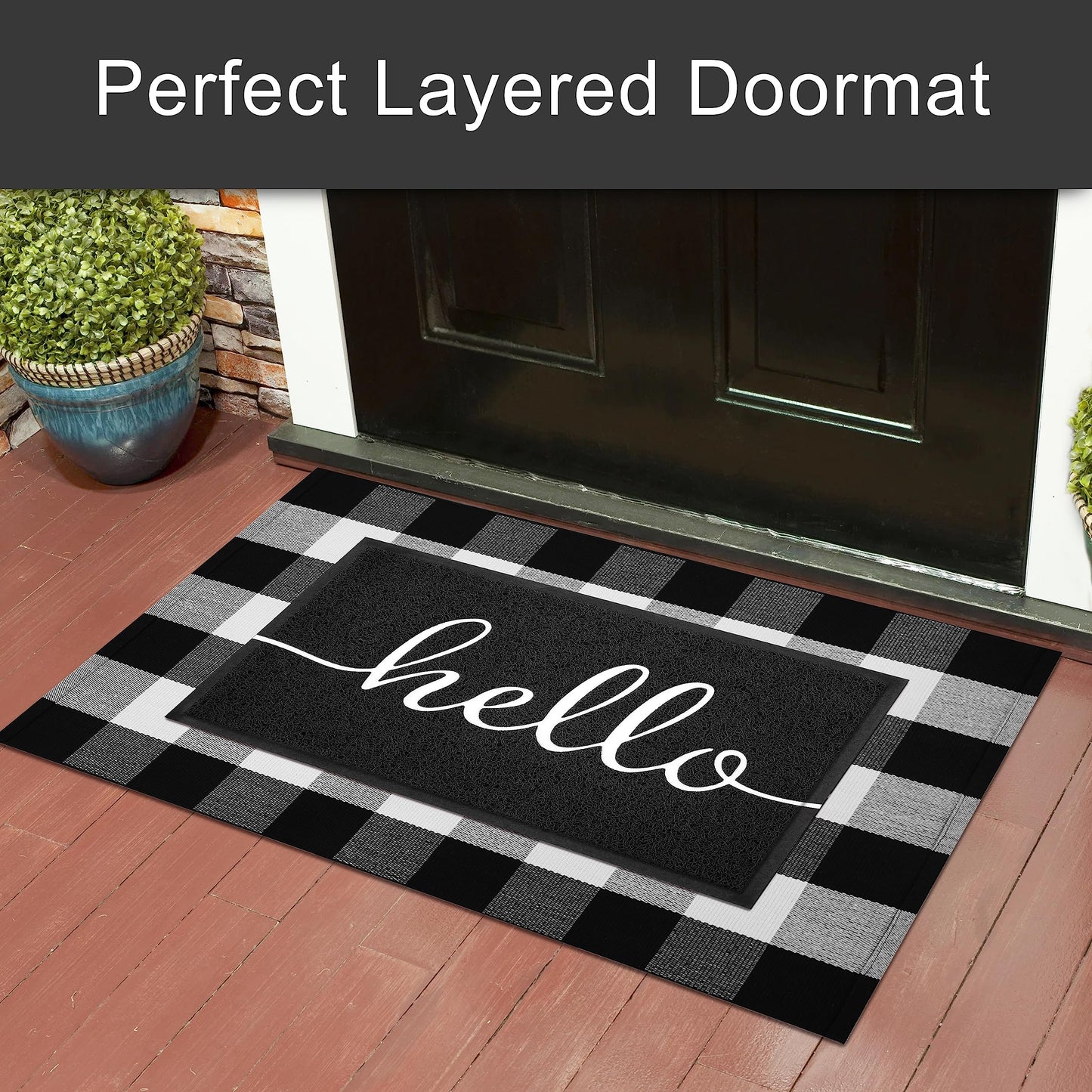 KILOCOCO Outdoor Mat Front Door Mat Welcome Mats Low Pile Doormat Entrance Non-Slip High Traffic Area Easy Clean Rubber Backed Entry Mats Hello Doormats for Garage Yard Patio Kitchen Indoor,18"x30"