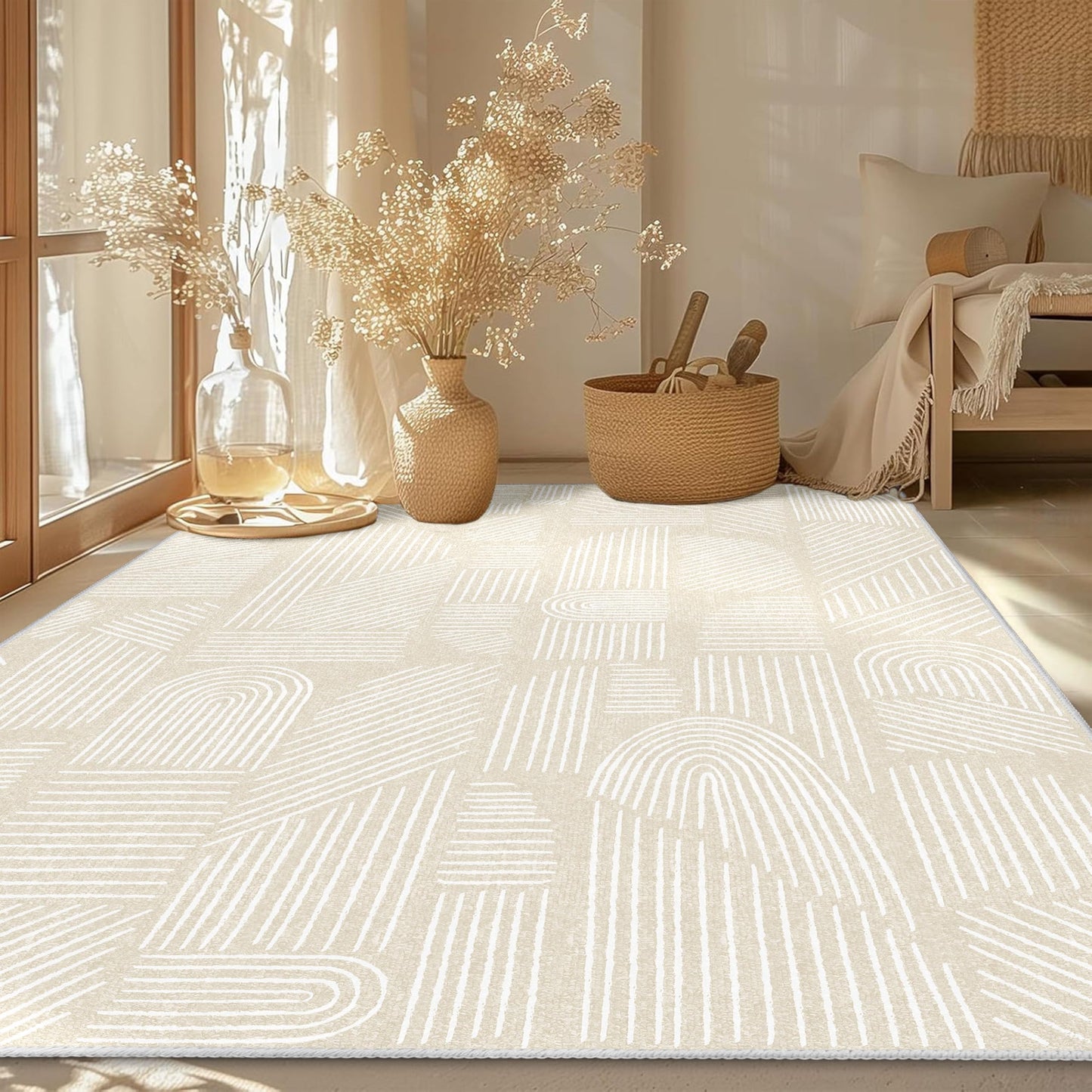 MUJOO 5x7 Area Rugs Washable Low Pile Non Slip Mid Century Modern Large